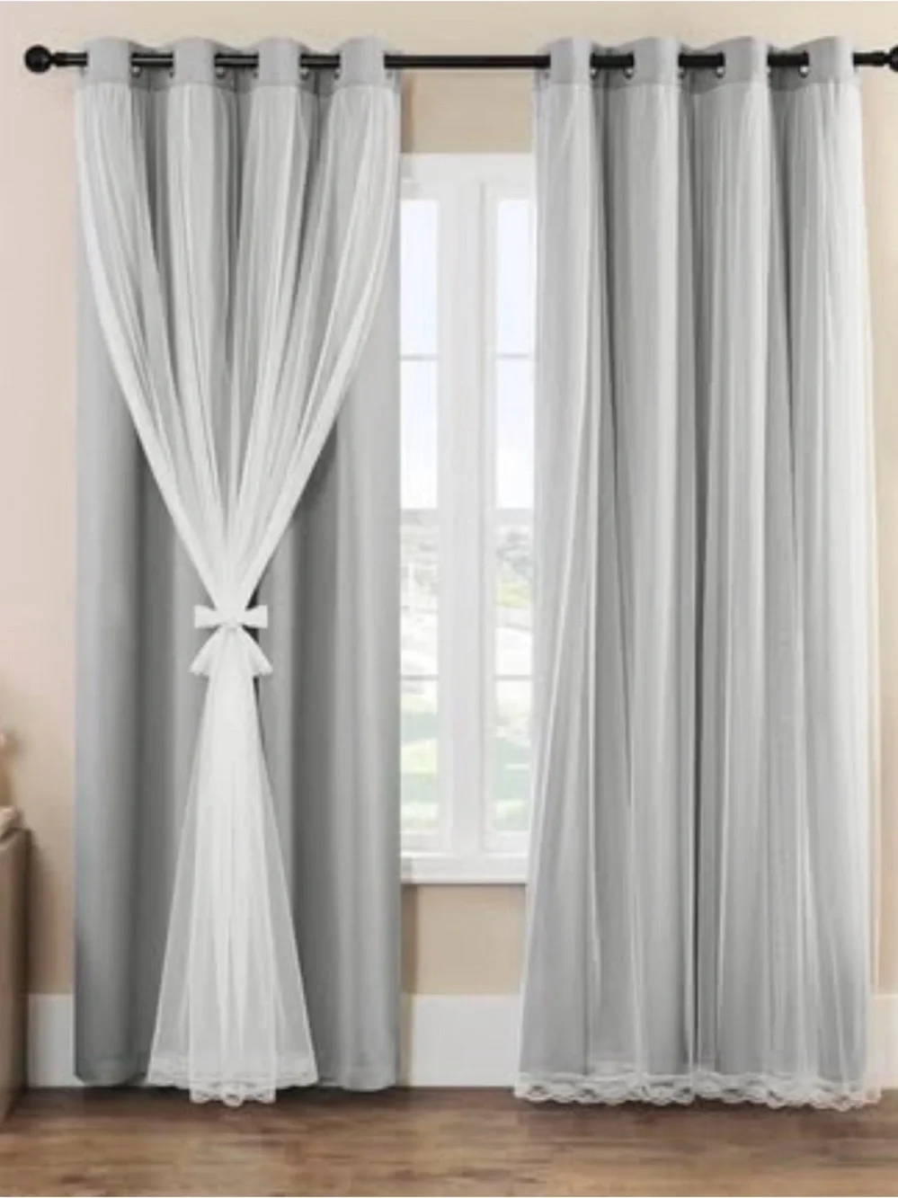 Light grey black out curtain 52W x 96L, set of 4 panels